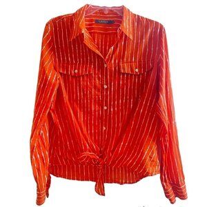 Lauren Ralph Lauren Button Down Tie Waist Top, Women's Large
